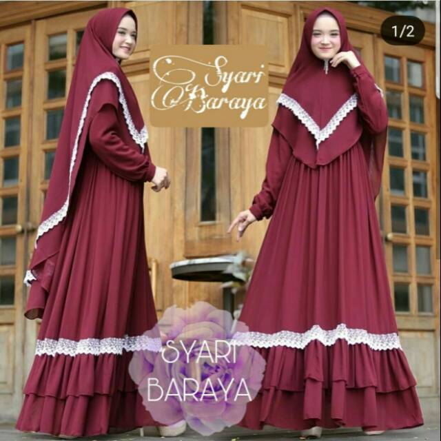 (BLZ) Set gamis moscrepe || Gamis Baraya syari + khimar syari