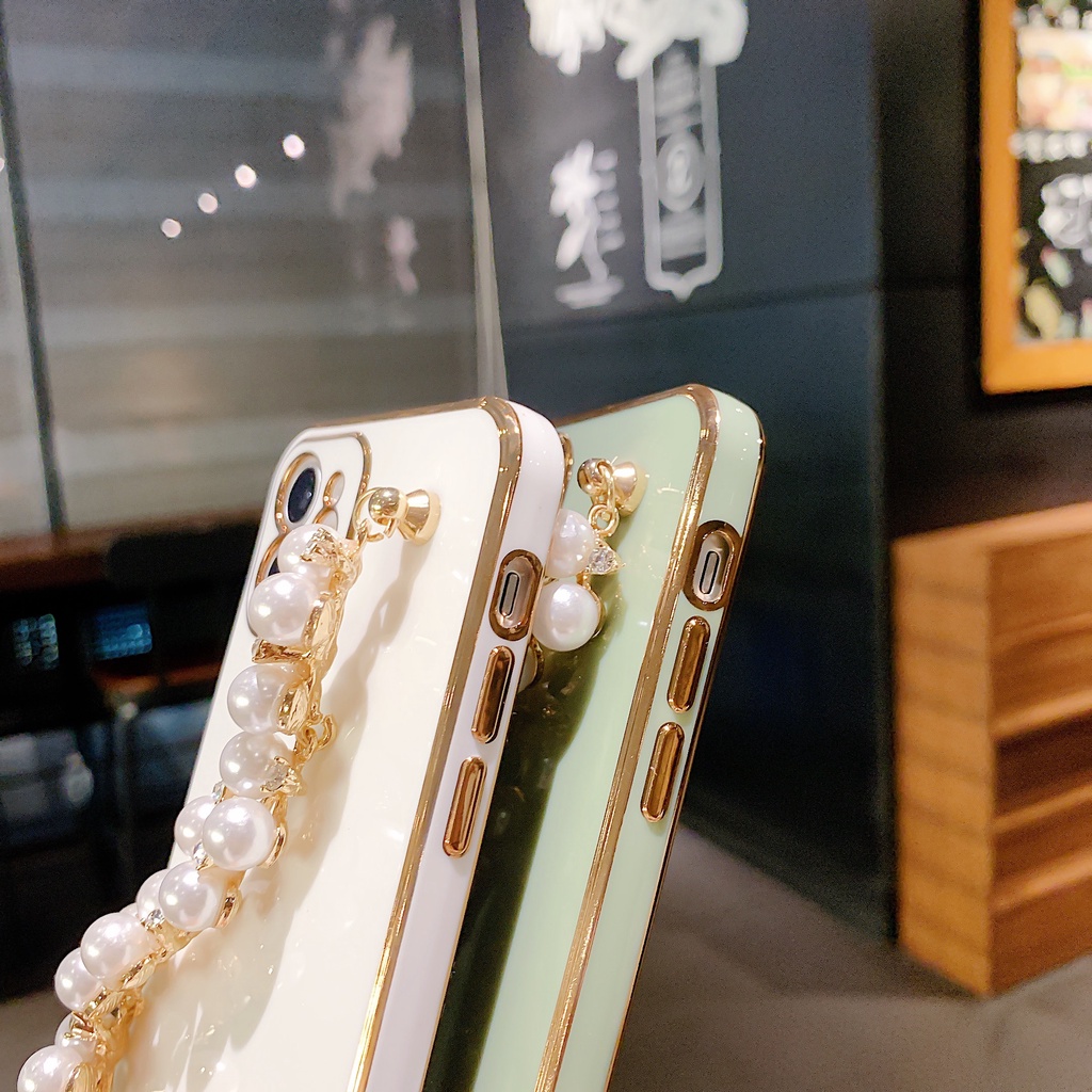 Soft Case Dengan Gelang Mutiara Anti Jatuh Untuk Iphone 12 Pro Max 12mini 11pro Max Xs Max Xr 7 / 8 / Se 7plus / 8plus