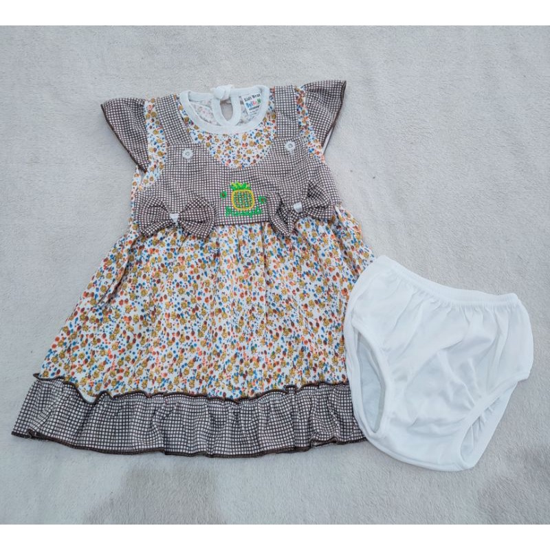 Dress Newborn 3 4 5 6 7 8 9 Bulan -1Tahun gaun baby motif Free celana Dalam