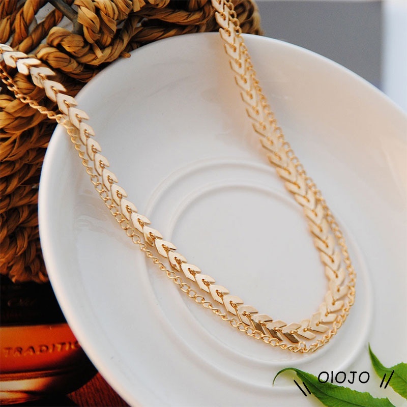 Kalung Wanita Necklace Gold Temperamen Fashion Mutiara Rantai Tulang Ikan Payet Baru Kalung Pendek - ol