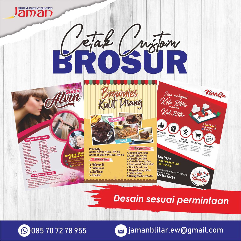 

Cetak Custom Desain Brosur 1 Sisi AP 150 GSM