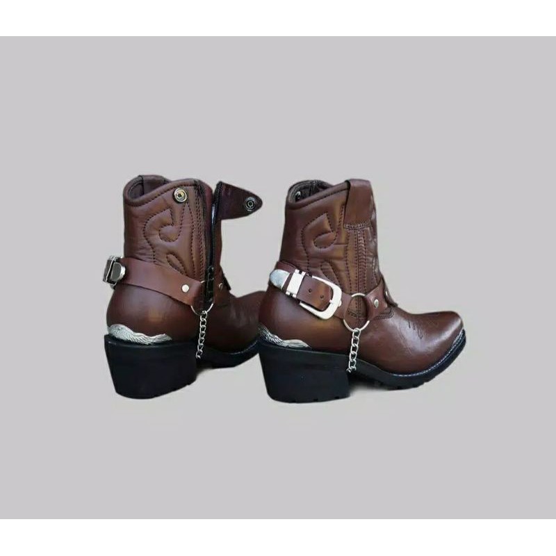 Sepatu Pria Jenggel Kulit Cowboy Biker Boots Sepatu Pria Moge Touring