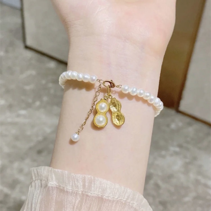 Papaozhu Vintage Berkah Permata Peach Mutiara Manik-Manik Gelang Untuk Wanita Gadis Klasik Kelinci Bulan Keberuntungan Gelang Pergelangan Tangan Rantai Pesta Pernikahan Perhiasan Hadiah