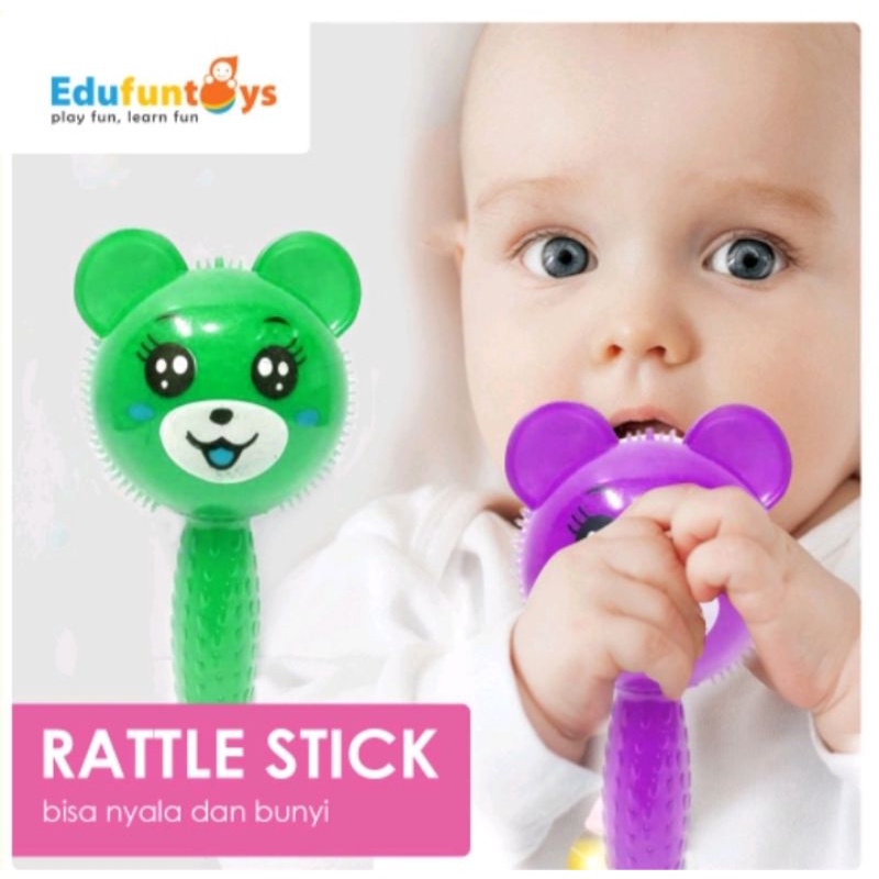 Ratle Stick Murah/ Mainan pegangan Bayi bisa bunyi dan Nyala/ Puffer Ball/ Mainan Karet karakter dengan LED