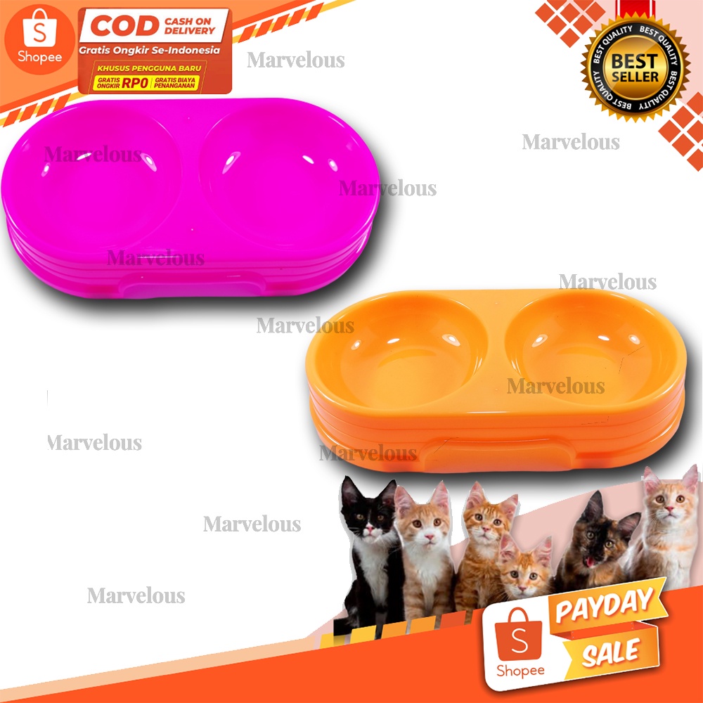 Tempat Makan Kucing Double Plate Anti Slip Besar / Aksesoris Kucing