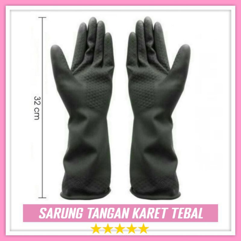 [ COD ] Sarung Tangan Karet Hitam Tebal Panjang Kuat Anti Sobek Buat Kerja Anti Air Tahan Bahan Kimi