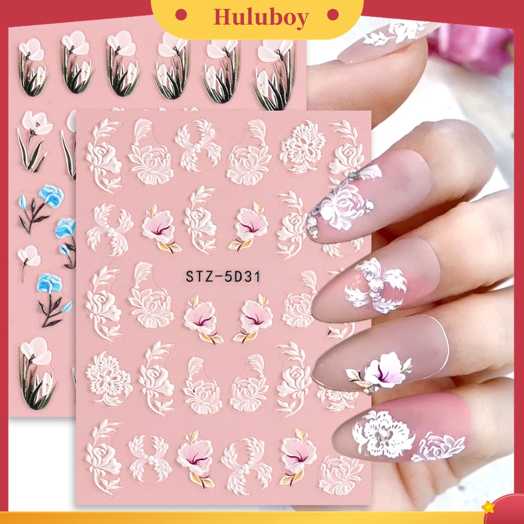 Huluboy Huluboy♡ Stiker Kuku Motif Bunga Timbul Untuk Dekorasi Nail Art