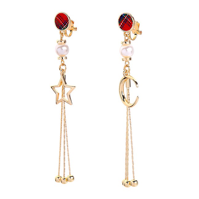 LRC Anting Fashion Xingyue 925 Silver Needle Asymmetric Pearl Tassel Stud Earrings F4908X