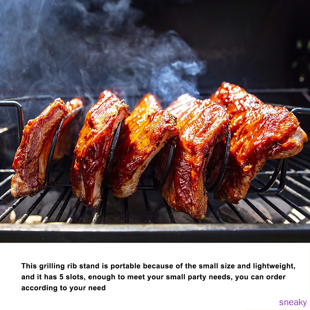 Sneaky Grill Rib Rack Iron Grilling Barbecue Rib Stand 5 Slots Non Stick Picnic q Steak Holder Shelf Shopee Indonesia