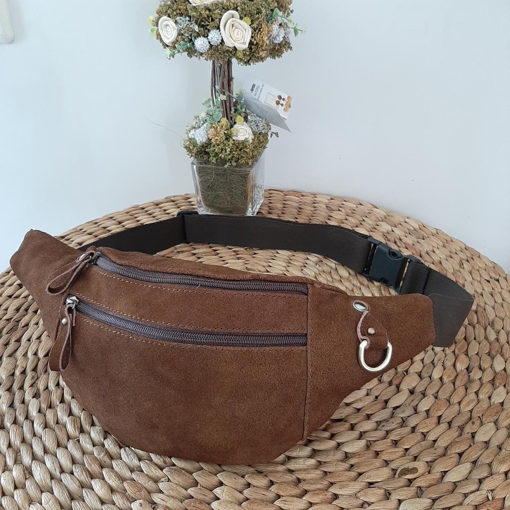 Waist Bag Tas Pinggang Tas Slempang Pria Kulit Suede Asli Garut