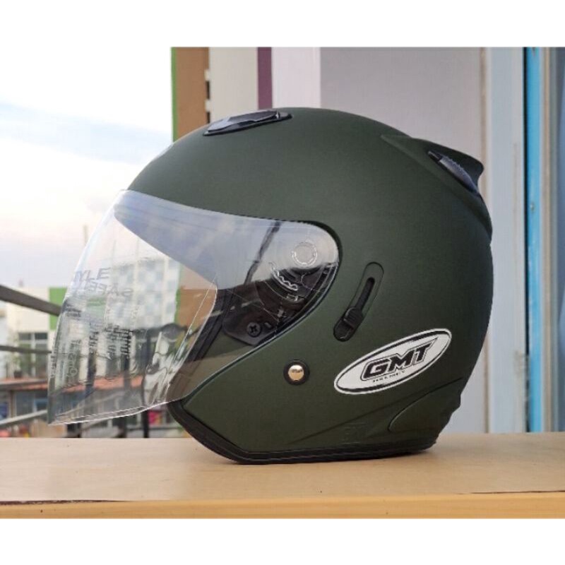 Helm Sepeda Motor Half Face Double Visor GMT Original/Helm Pria Wanita/Helm SNI/Helm Murah Army Doff