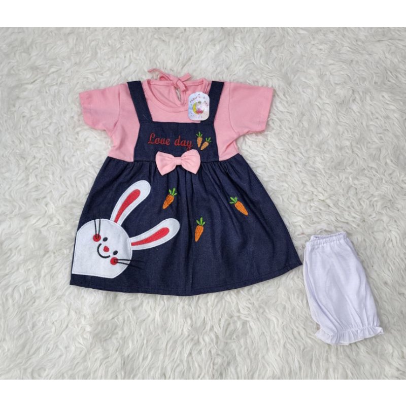 baju bayi perempuan  dress RABBIT DENIM