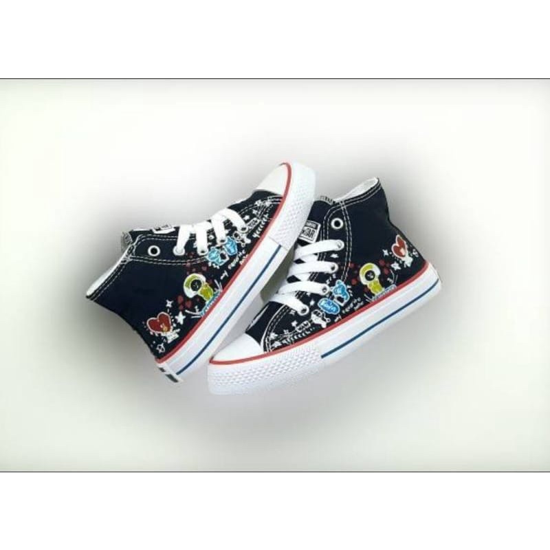 ( OBRAL )SEPATU ANAK CONVERSE ALL STAR (TALI) KARAKTER BT21/BTS  ( SNEAKER KIDS & JUNIOR)-Hitam