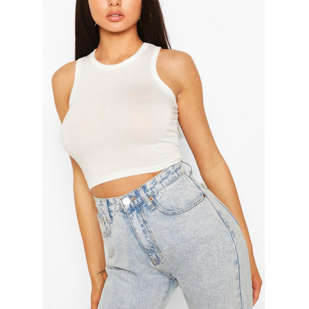 TANKTOP CROPTEE CROPTOP (A.CT-01) SPANDEK KOREA WANITA-PUTIH