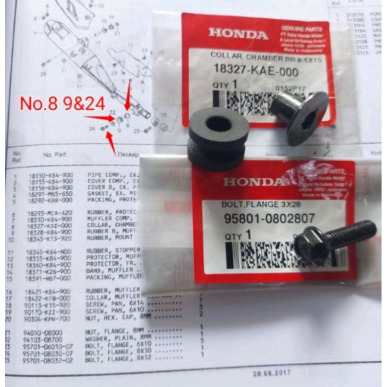 Baut set karet & bosh gantungan knalpot CRF 150 original bagian depan