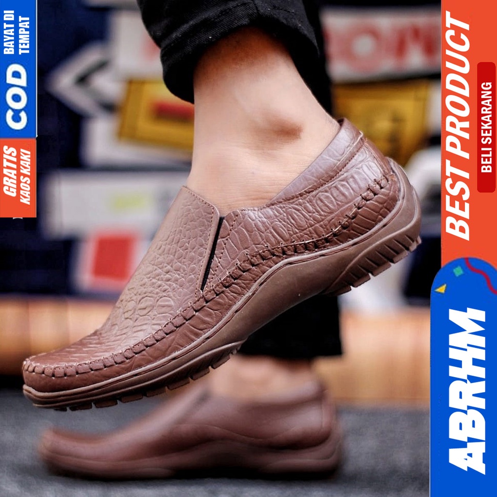 Abrhm Croco - Sepatu Formal Pria Pantofel Kulit Asli