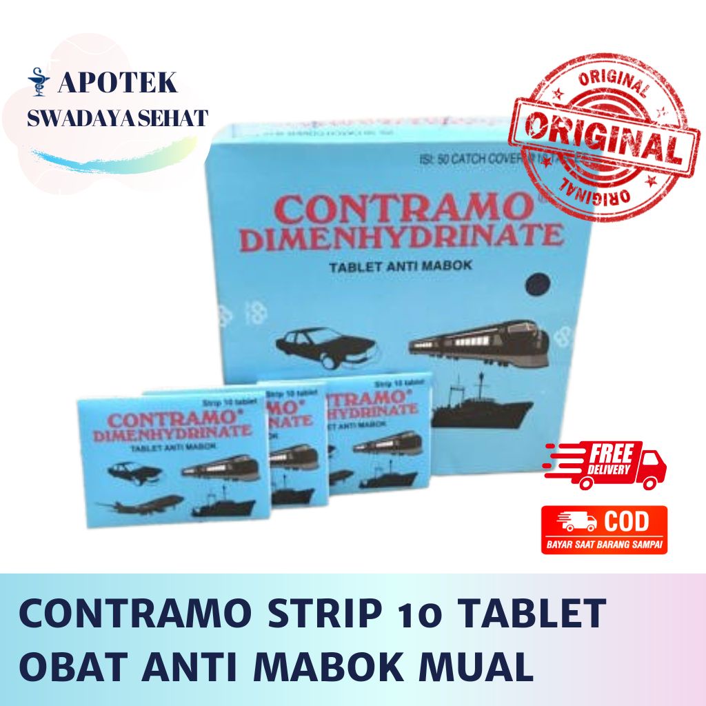 CONTRAMO 50 MG STRIP 10 TABLET - Obat Anti Mabuk Mabok Perjalanan Antimo Muntah Mual Kontramo