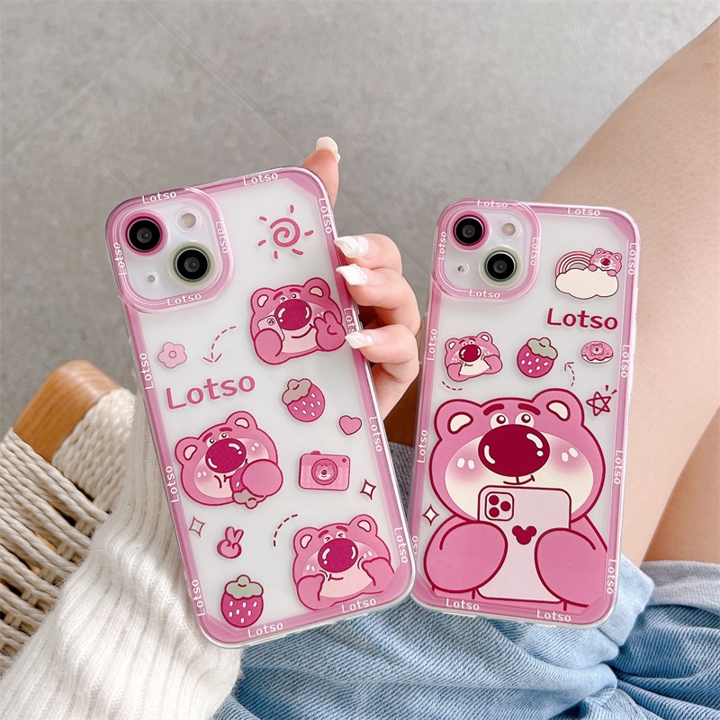 Casing Soft Case Transparan Motif strawberry Bear Anti Jatuh Untuk iPhone 13 / 12 Pro MAX / 11 / X / XR / XS MAX / 7 / 8 Plus