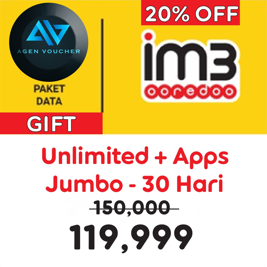 Gift Paket Data Indosat UNLIMITED JUMBO + APPS , 30 hari , Gift Kuota Indosat