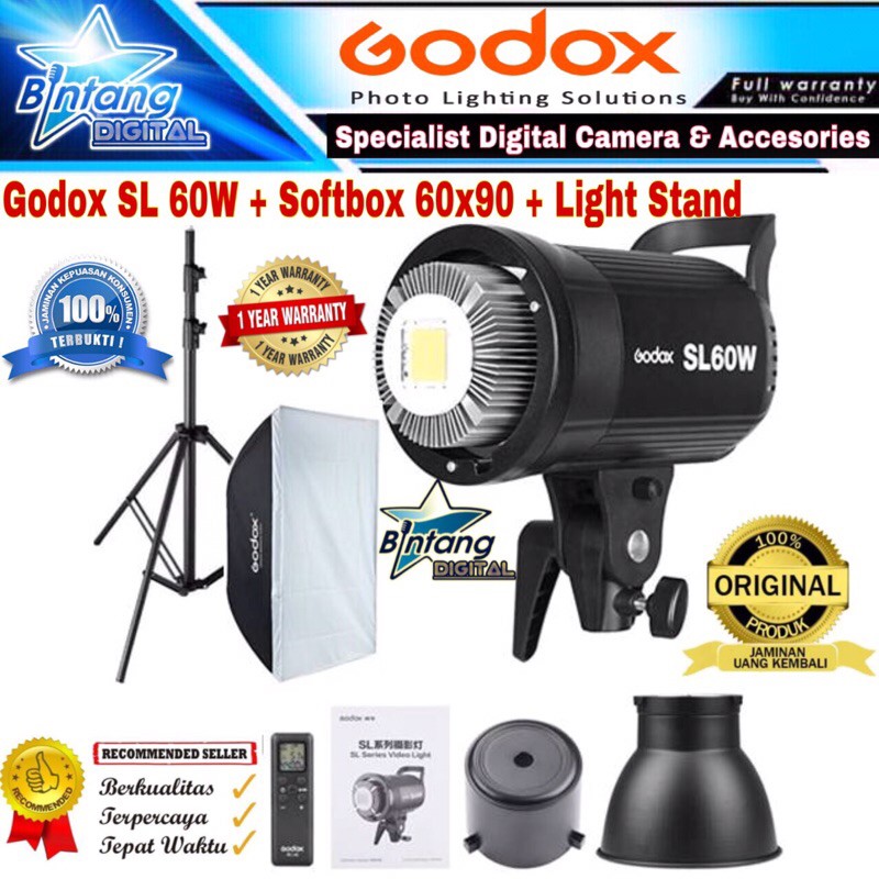 Godox SL60w Paket Softbox lightstand - Godox SL 60w Studio Video Led Lighting - Godox SL 60 W Paket
