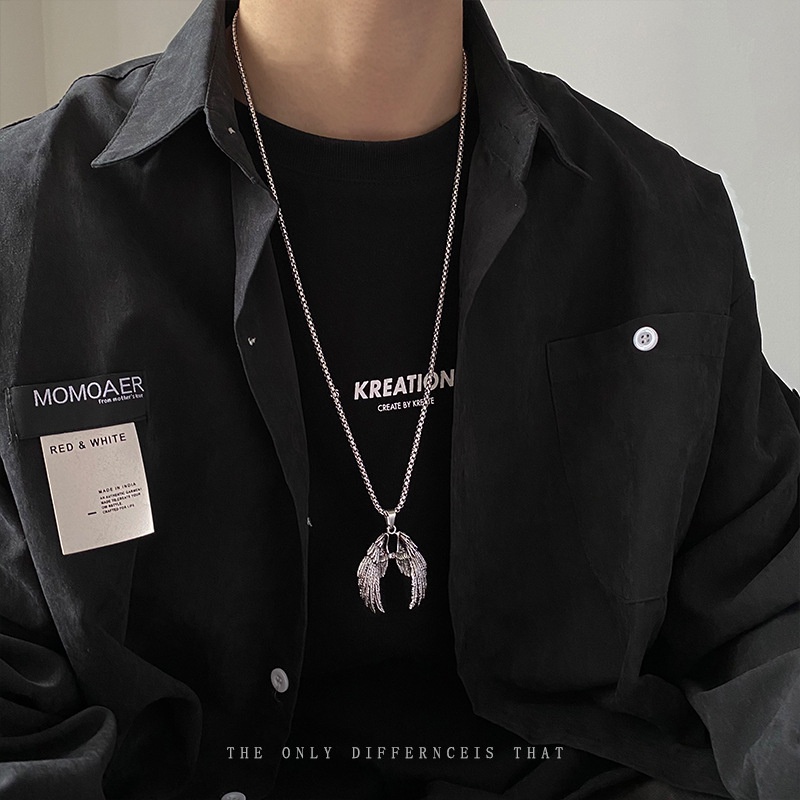 Aksesoris fashion rantai merk mendominasi pakaian tertekan pria sayap elang vintage kalung panjang l