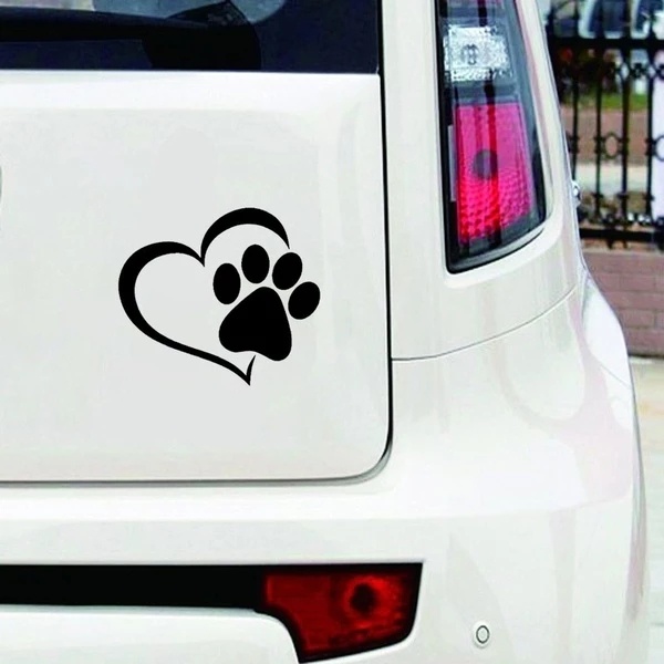 Cute Dog Paw with Peach Heart Car Sticker /  3D Cartoon Animal Car Stickers / Automobile Self-Adhesive PVC Stickers for Car Decoration