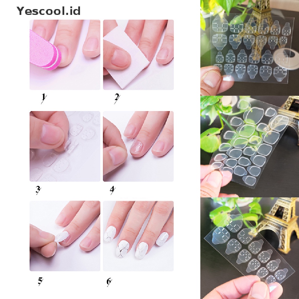 (Yescool) Stiker Kuku Palsu Transparan Flexible Untuk Nail Art