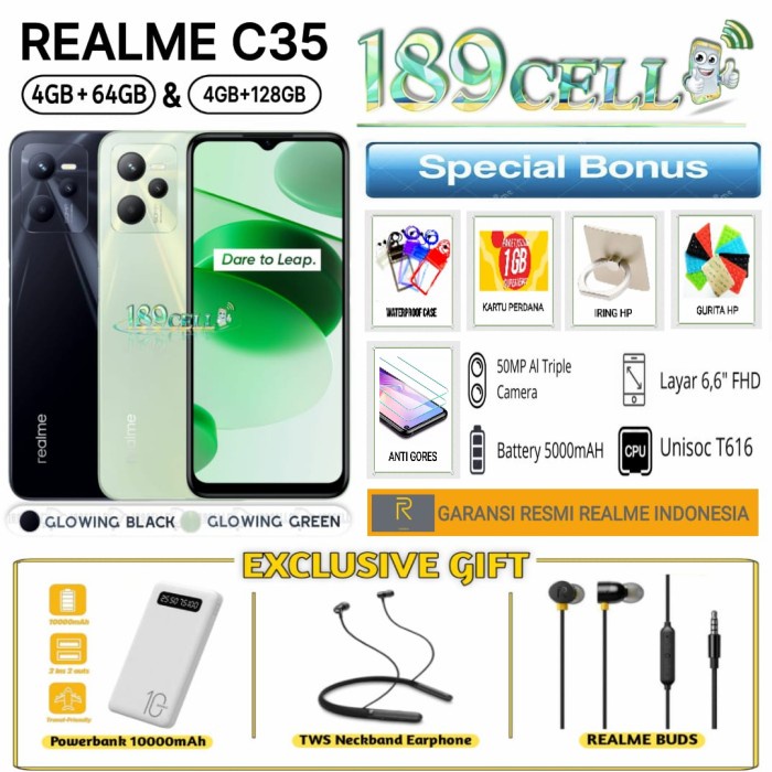 HP BARU REALME C35 RAM 4/64 | REALME C 35 4/128 GARANSI RESMI REALME INDONESIA - BLACK 4/64GB, demo 