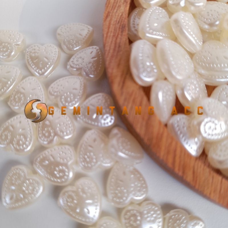 (50 Pcs) Manik Mutiara Pearl Hati Love Mote Mutiara Manik Akrilik Ivory