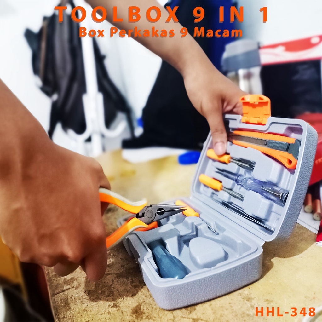 Alat Petukangan Toolkit Lengkap 9pcs / Toolset / Toolbox 9 in 1 Repair Kit Home DIY Tools Set / KIT