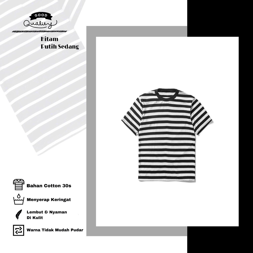 Kaos Stripe Salur Hitam Putih Sedang Lengan Pendek Belang Belang Garis Garis Shopee Indonesia