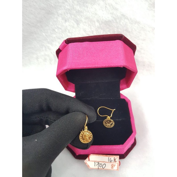 At1582N335N anting coin elizabeth fashion gold wanita new collection model koin emas kuning asli per