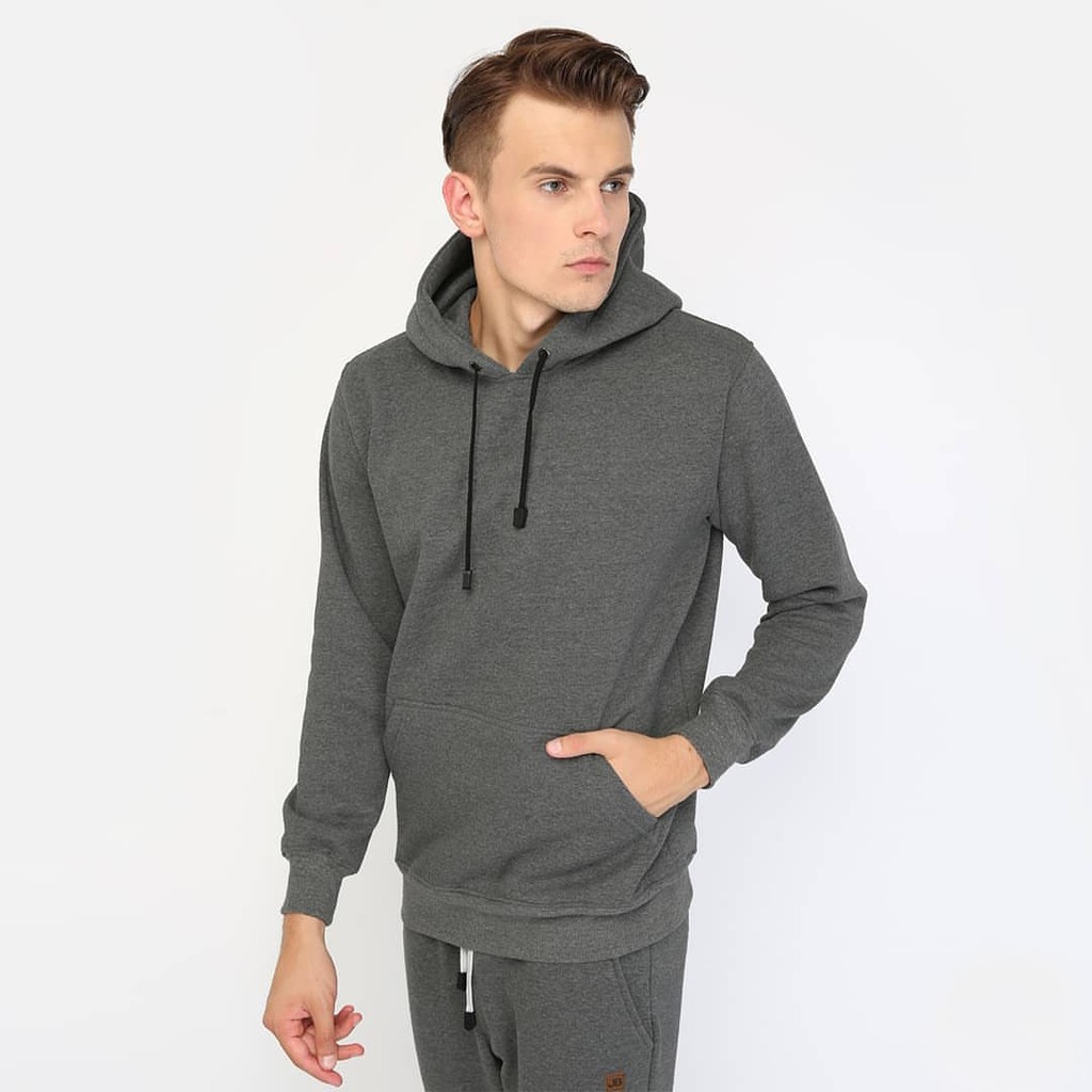 Jaket Polos Hoodie Jumper SIze M, L, XL, XXL (Pria dan Wanita) - Abu Tua