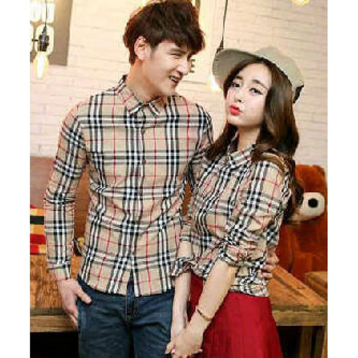 Kemeja Pria Wanita Couple Box Square CP Kotak Burberry Coklat