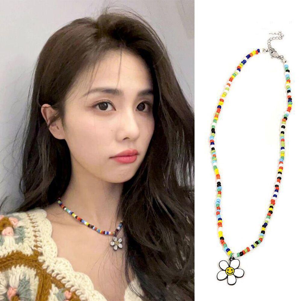 Mxbeauty Bunga Matahari Flower Kalung Trendi Kerah Rantai Geometris Resin Gaya Bohemian Senyum Perempuan Gadis Wanita Rantai Klavikula