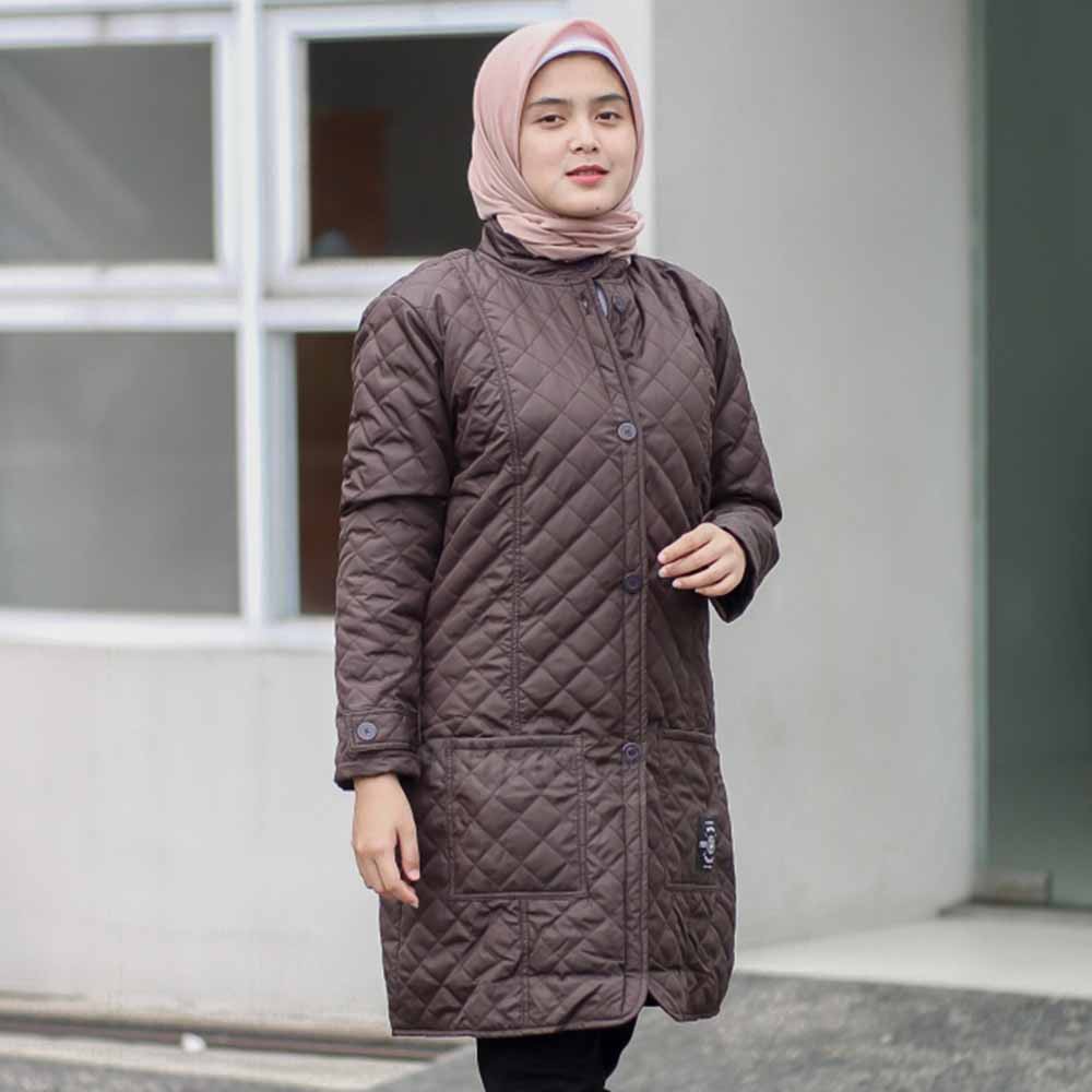 Jaket Jacket Panjang Wanita Cewek Cewe Muslimah Hijabers Hijaket Kekinian Terbaru Hijacket HJ BLV-Coklat