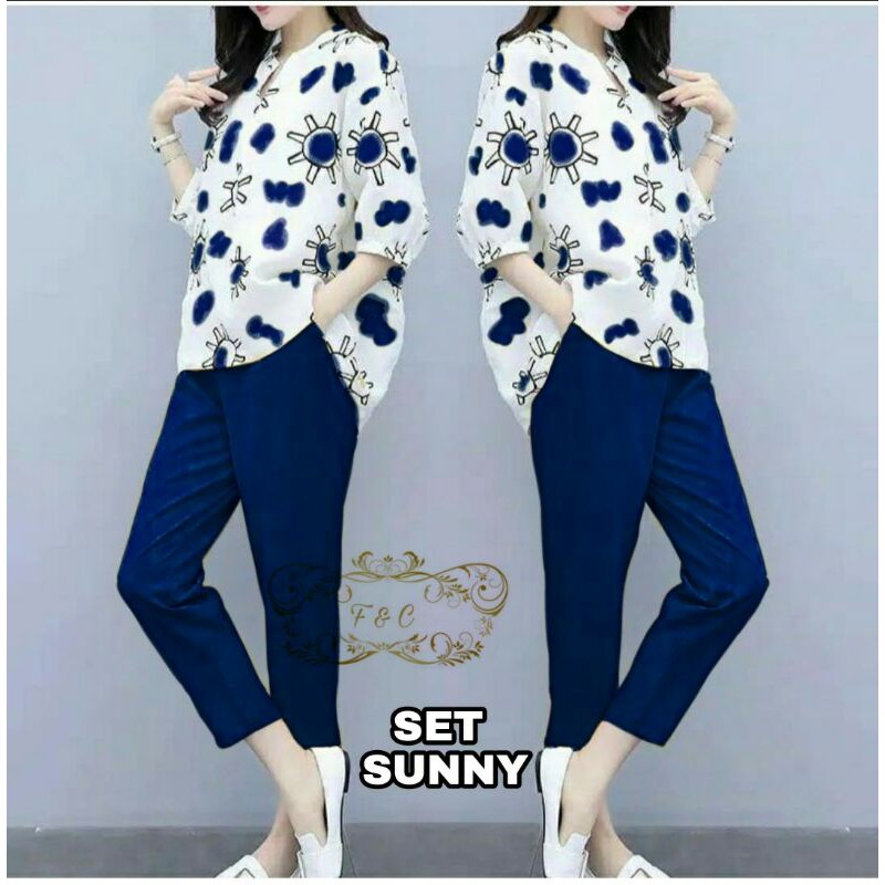 Setelan Baju Celana 7/8 Wanita SUNNY Size M, L &amp; XL Baju Setelan Wanita Dewasa