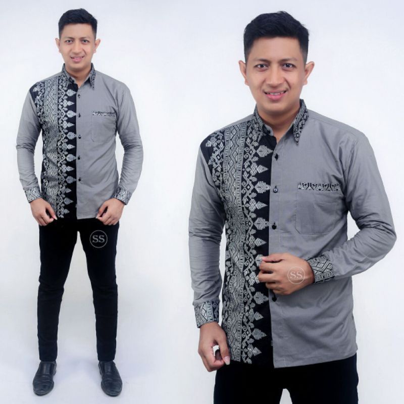 Kemeja Batik Kombinasi Pria Lengan Panjang Size M, L, XL, XXL ( ORIGINAL )