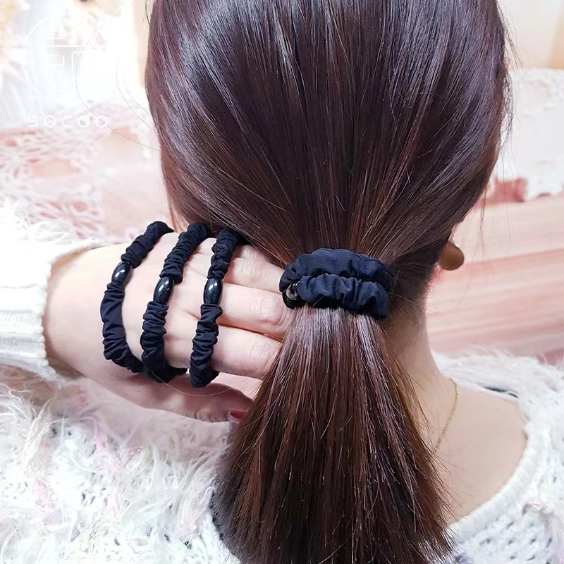 1 Pcs Ikat Rambut Wanita Polos Hitam Casual Simple Fashion Model Gelang