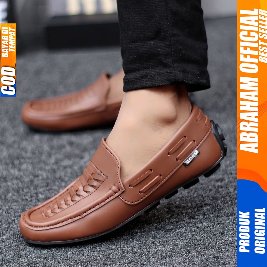 Sepatu Slip On Casual Anti Slip Kerja Santai Hitam Pria Abraham Morits