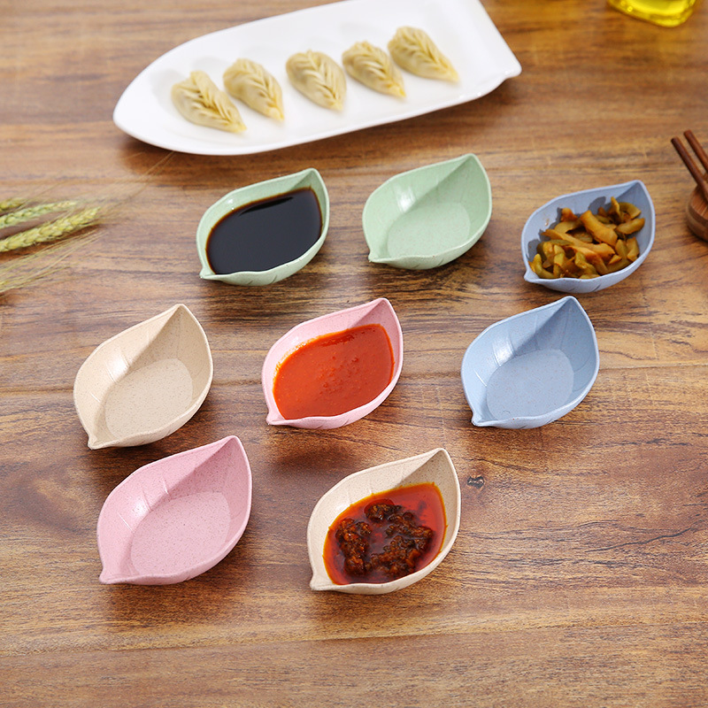 Kitchen Wheat Straw Leaf Shape Spice Snack Plate/Multifunctional Japanese-style Eco-friendly Salt Vinegar Sauce Flavor Seasoning Dish