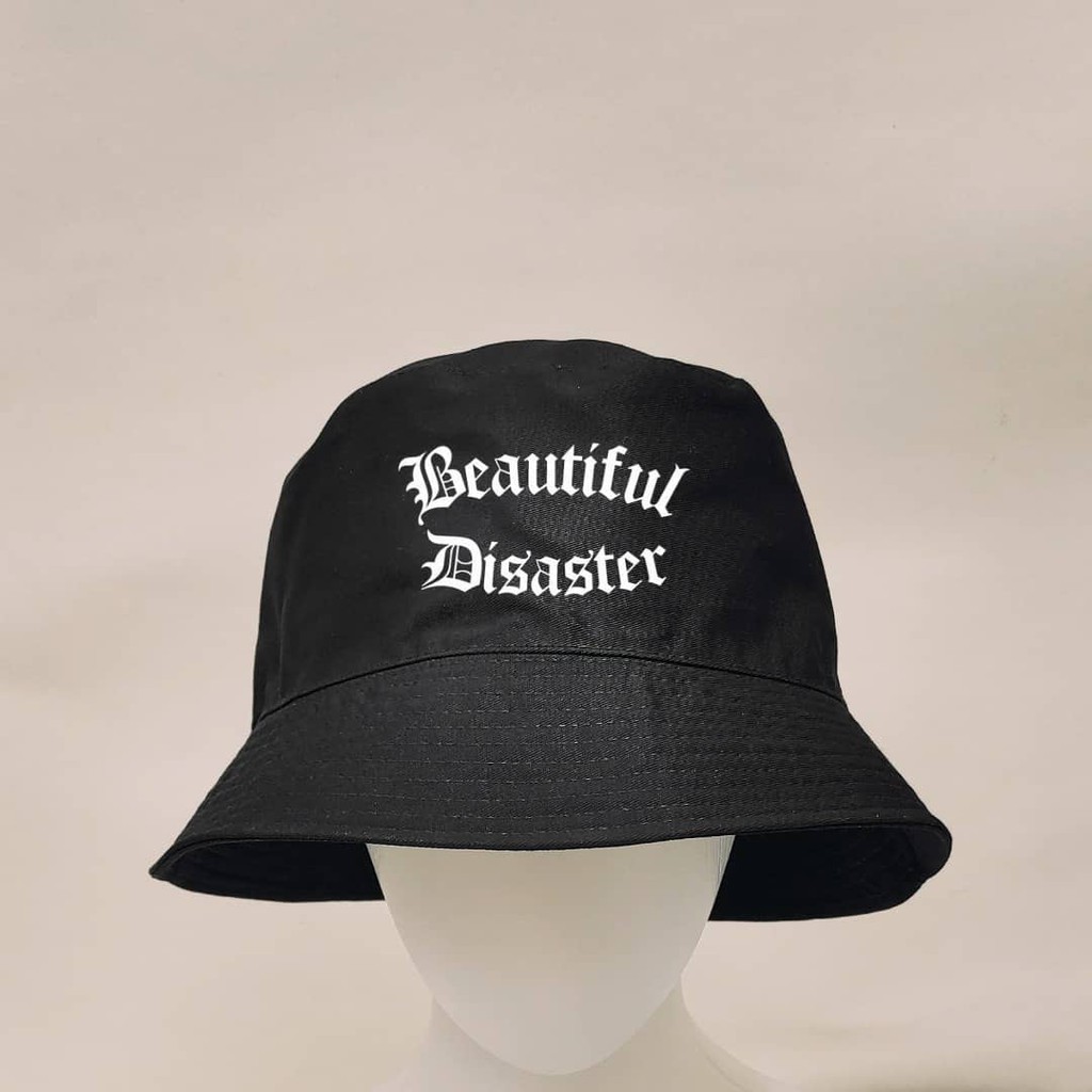 Topi Bucket Hitam Tulisan Typography Pria Wanita Gambar Logo Netflix Bendera Style Populer 2021