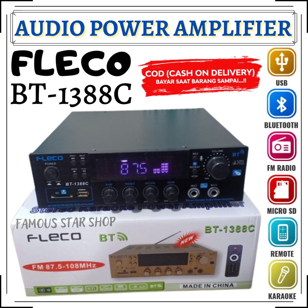 NEW~Power Amplifier FLECO BLUETOOTH FLECO BT-1388C 400W + Remote~FMS