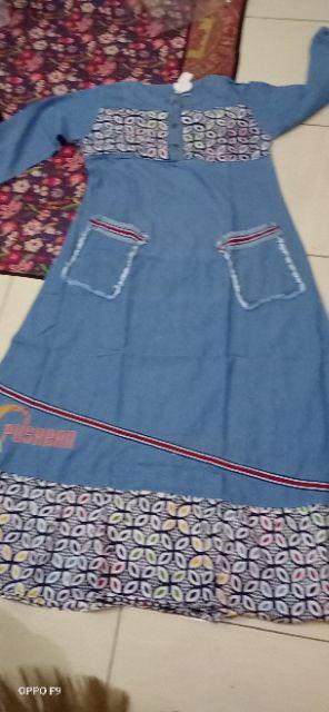 Kirana 2 Maxy Dress Jeans Wash Premium Fashion Wanita Solo Murah Mix Batik Bordir Asli