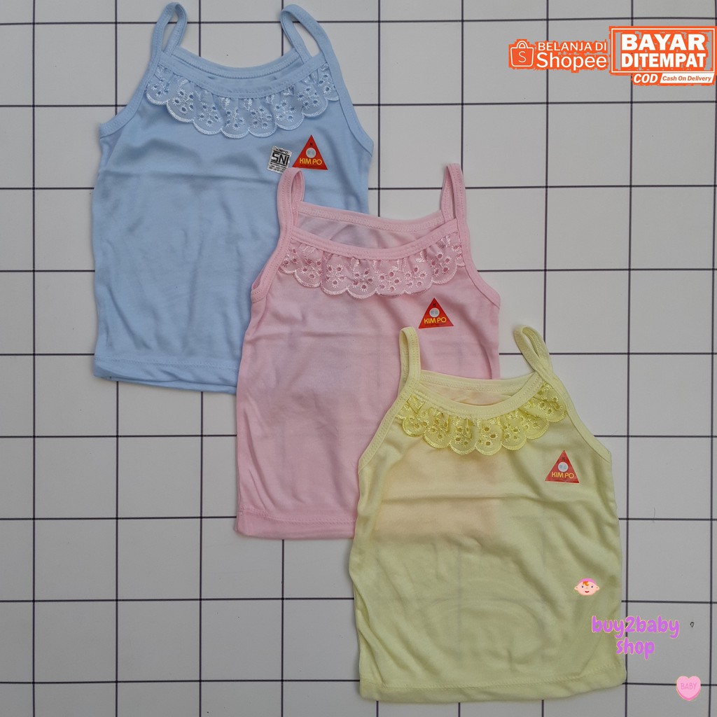 Singlet bayi cewek model tangtop motif warna polos Kimpo 6-24 Bulan isi 3 PCS