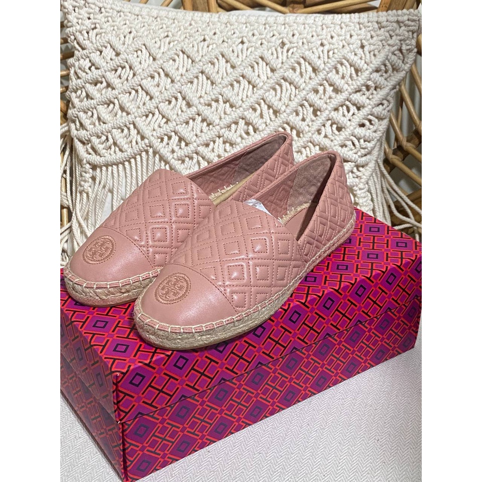 Sepatu Wanita Branded Tory Burch Quilted Flat Espadrille Pink Moon - 100% Original - Hopestead Store