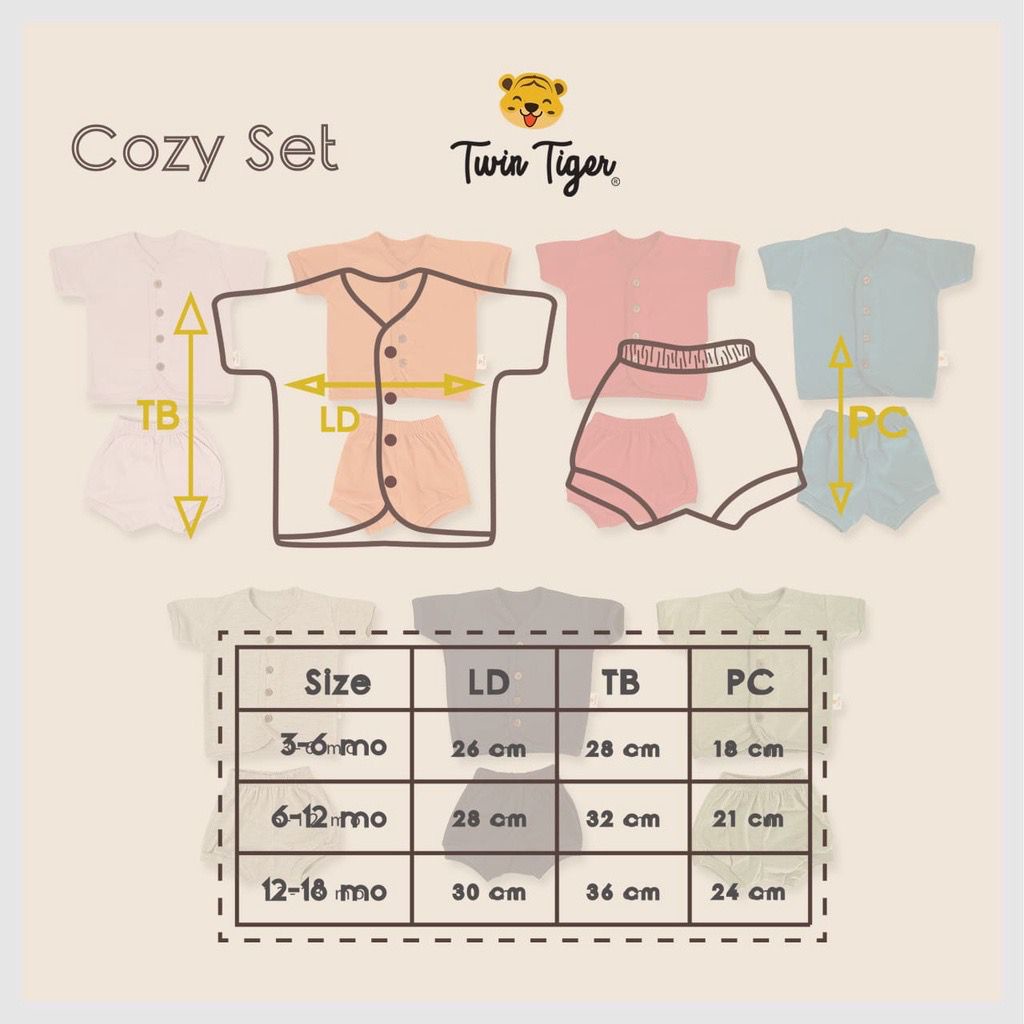 Twin Tiger Setelan Cozy Set Button 0-2 Tahun/setelan baby