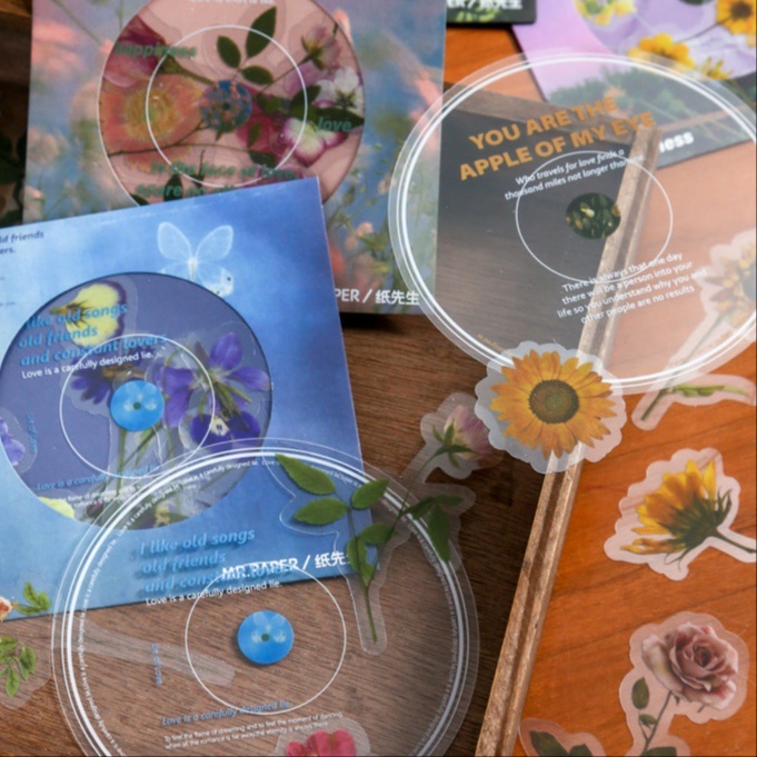 

DEIGOODS❤ 19 Pcs Sticker Flower pet transparan Deco Aesthetic Dekorasi Bujo Journal DIY Scrapbook