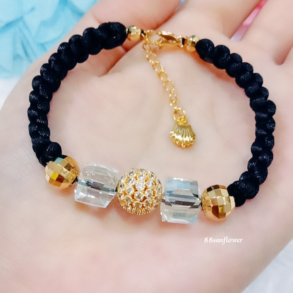 Gelang Tali Bola Emas Kristal Mewah - Perhiasan Lapis Emas