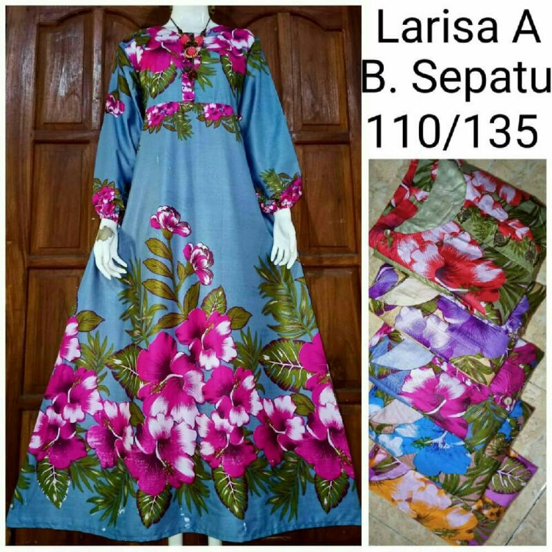 Daster XL Gamis Busui Panjang Larissa Motif Bunga 5 | Daster Gamis Busui Jumbo Rayon Bali Solo
